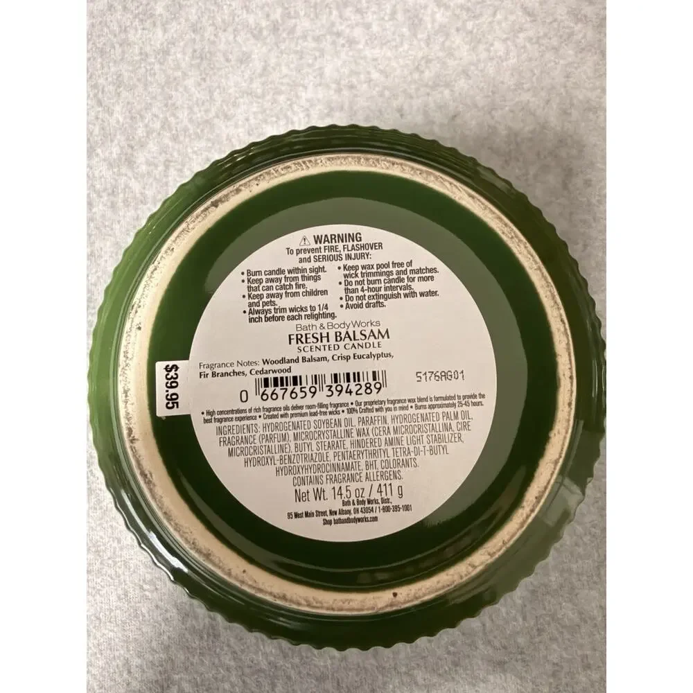 Bath & Body Works FRESH BALSAM Reusable Green Ceramic Jar 3 Wick Candle 14.5 oz - Picture 5 of 5